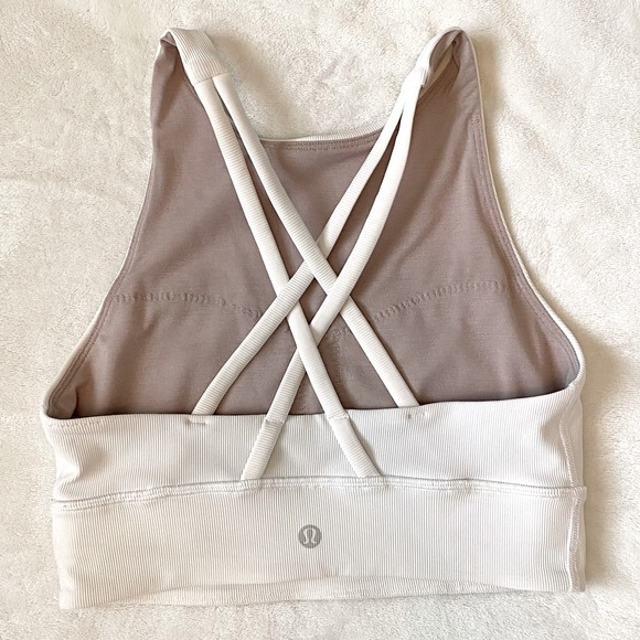 SOLD Lululemon Energy High-Neck Longline Ribbed Bra Size 4 White - Picture 7 of 7